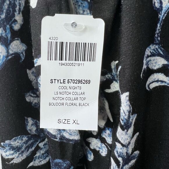 NWT Soma Cool Nights Notch Collar Boudoir Floral Black Top Sz XL Long Sleeve - Picture 11 of 14